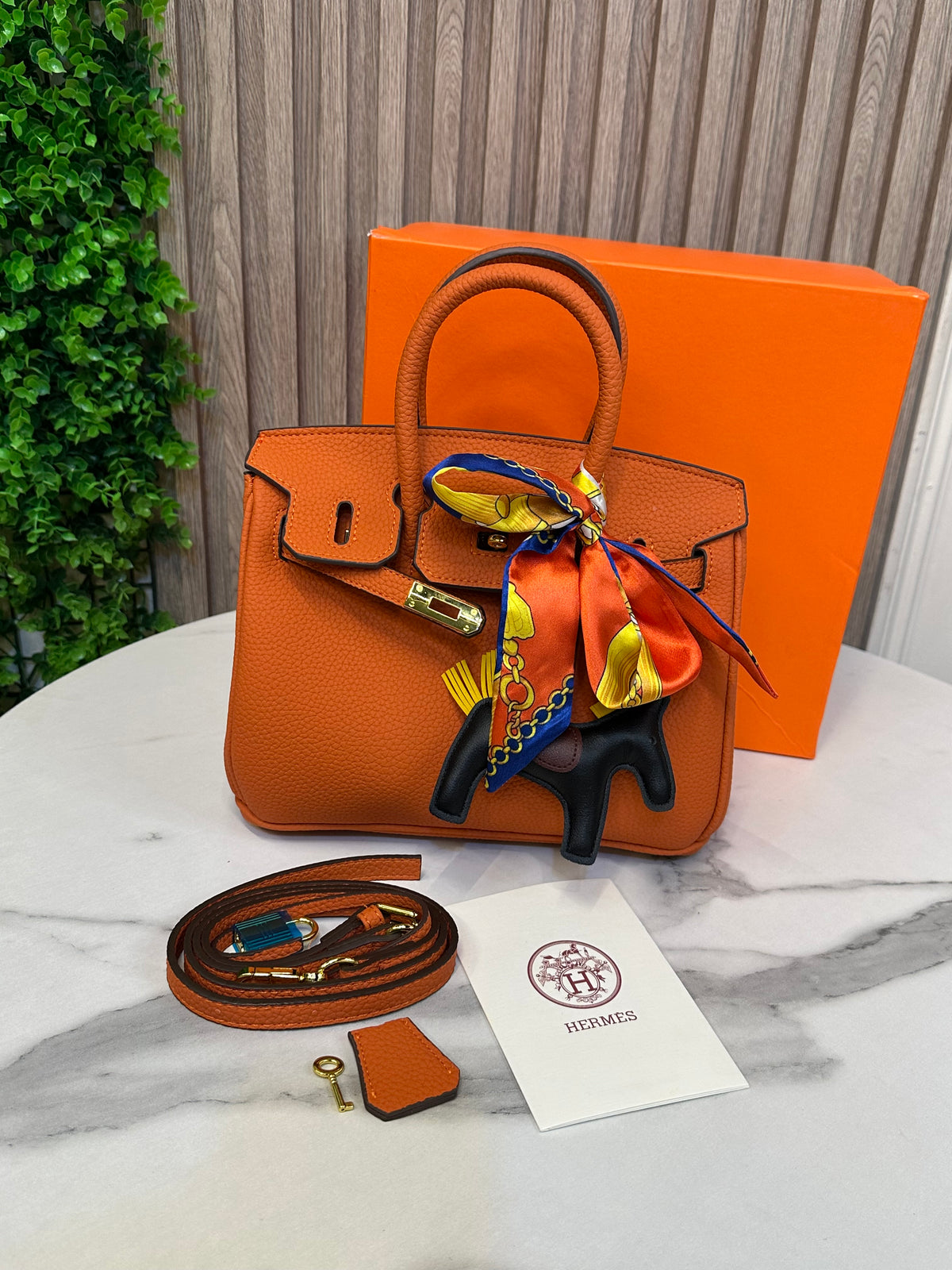 Structured Top-Handle Bag with Silk Scarf & Charm Detail