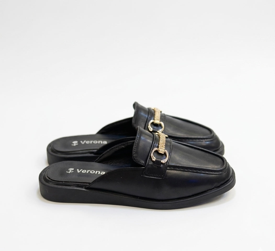 Chain-Embellished Loafer Mules