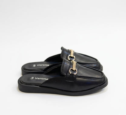 Chain-Embellished Loafer Mules