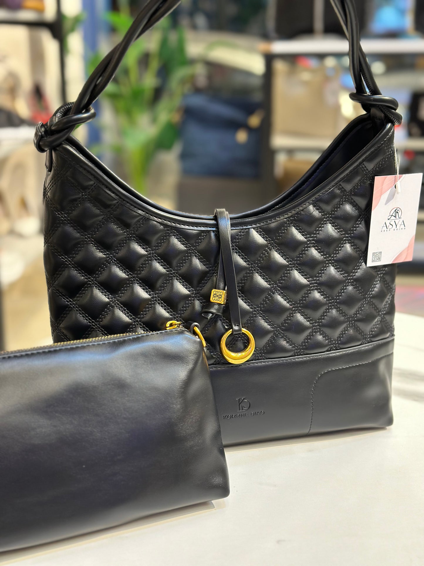 Korrne Diao Quilted Hobo Bag with Pouch