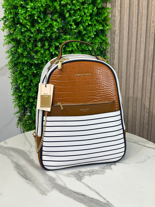 Emily Loran Striped Crocodile-Texture Backpack for Women
