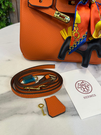 Structured Top-Handle Bag with Silk Scarf & Charm Detail