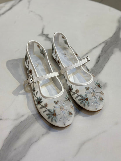 Floral Embroidered Mesh Mary Jane Flats