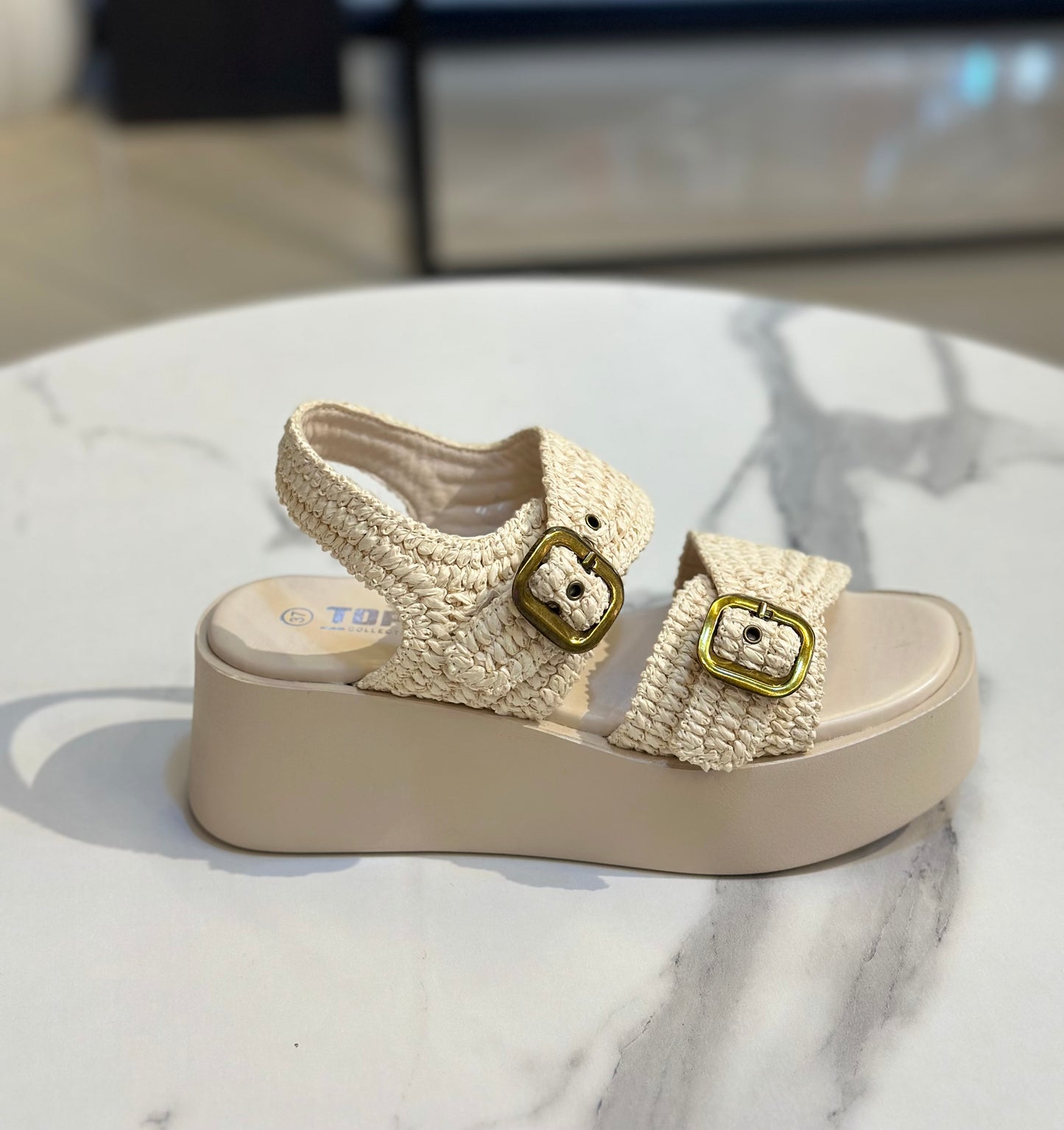 Raffia Platform Sandals with Gold Buckles