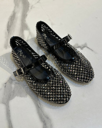 Chic Mary Jane Flats with Crystal Mesh Design