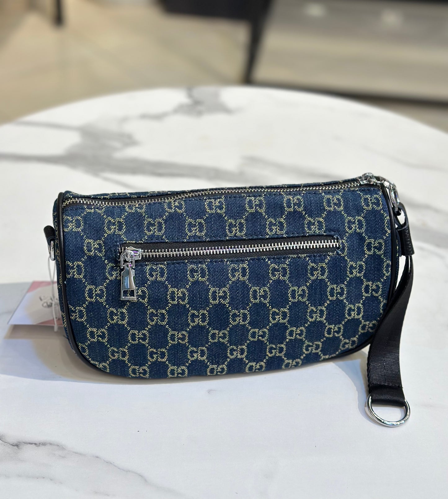 Monogram Denim Crossbody Bag – 3-Way Strap
