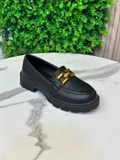 Chunky Sole Loafers with Gold Buckle Detail