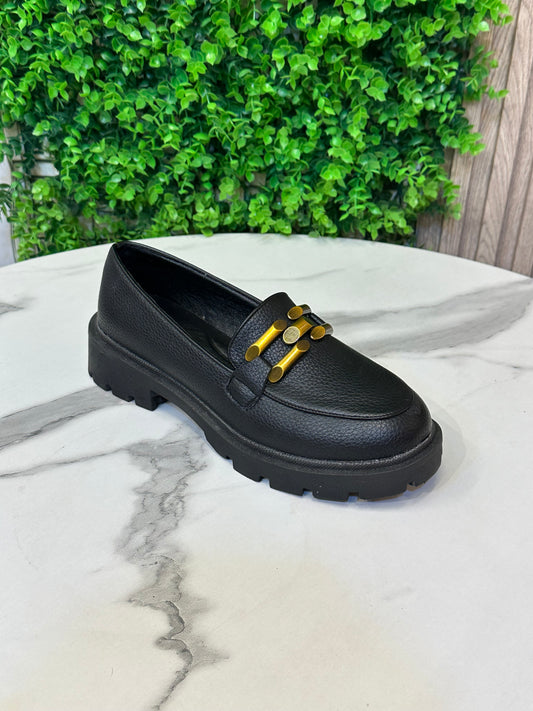 Chunky Sole Loafers with Gold Buckle Detail