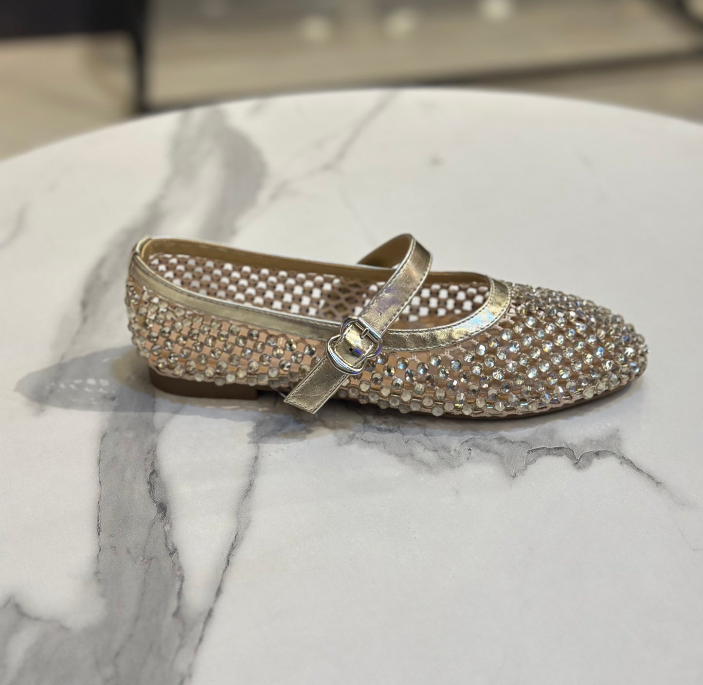 Chic Mary Jane Flats with Crystal Mesh Design