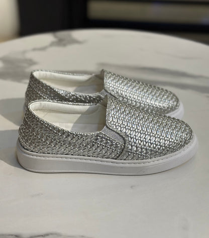 Metallic Woven Slip-On Sneakers