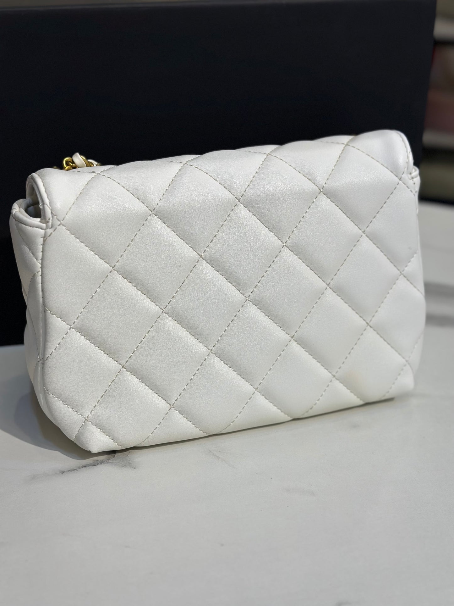 Chanel Quilted Flap Bag with Pearl Chain Strap & Box