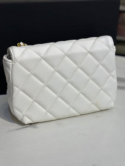 Chanel Quilted Flap Bag with Pearl Chain Strap & Box