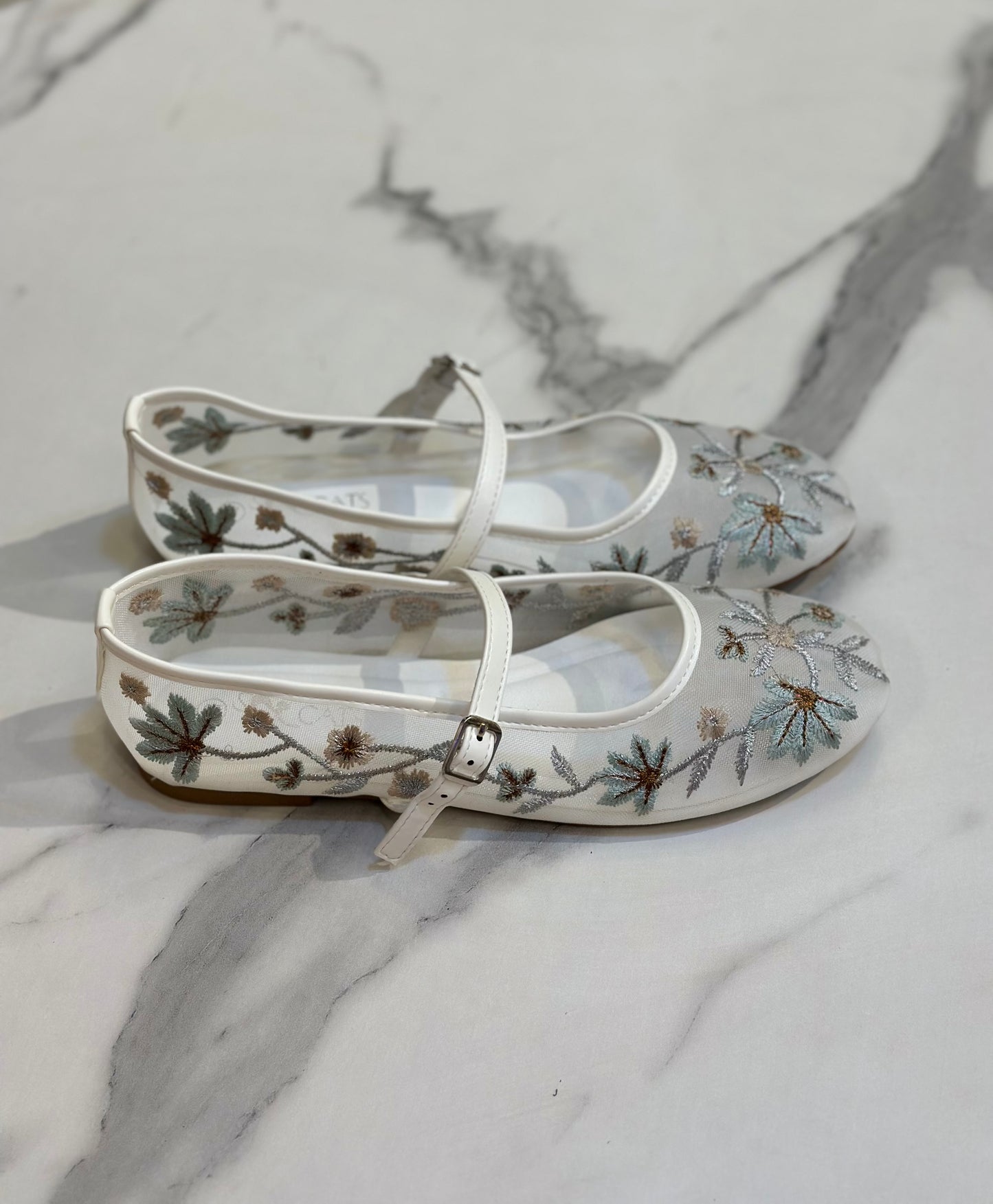 Floral Embroidered Mesh Mary Jane Flats