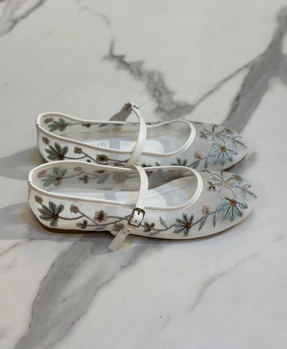 Floral Embroidered Mesh Mary Jane Flats
