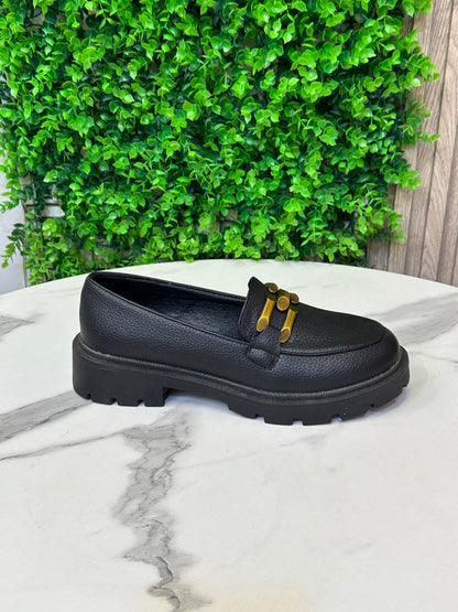 Chunky Sole Loafers with Gold Buckle Detail
