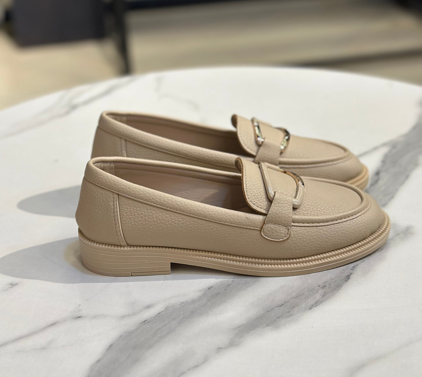 Gold Buckle Leather Loafers – Chunky Sole