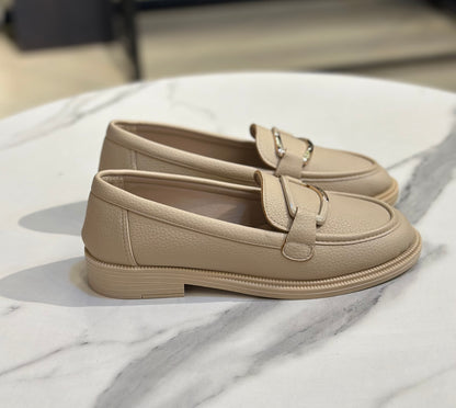Gold Buckle Leather Loafers – Chunky Sole