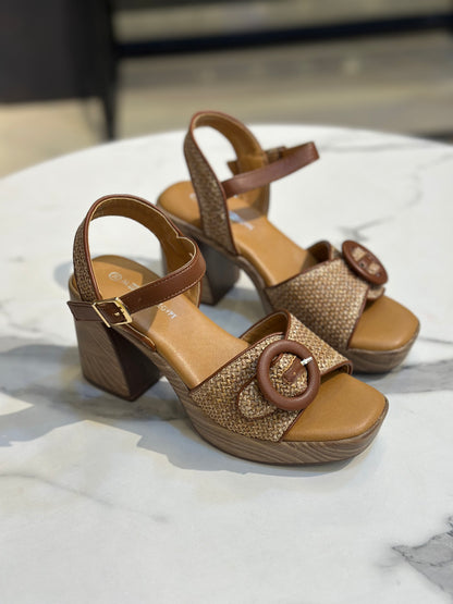 Woven Platform Heel Sandal with Buckle Detail