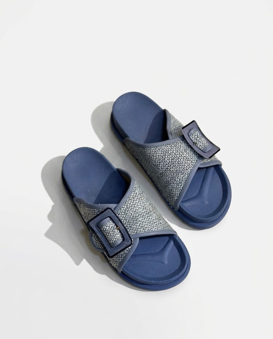 Textured Buckle Slide Slipper for Everyday Comfort