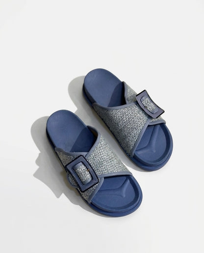 Textured Buckle Slide Slipper for Everyday Comfort