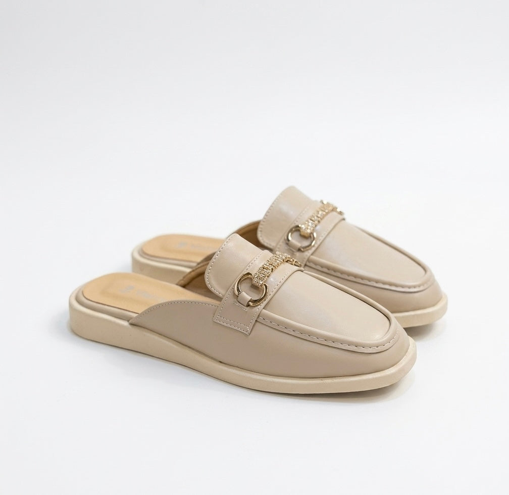Chain-Embellished Loafer Mules