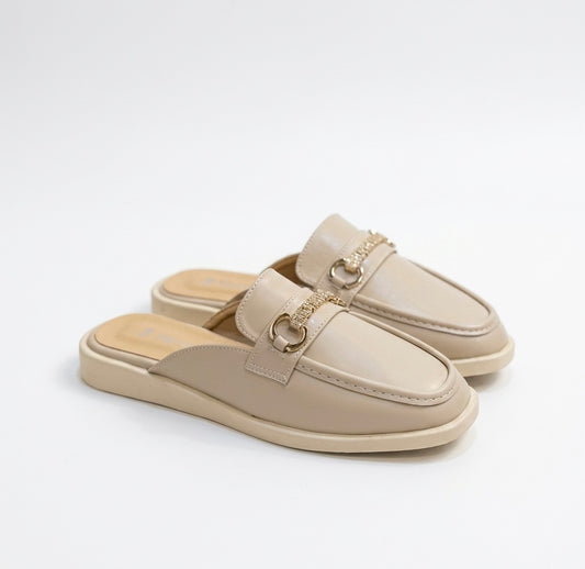 Chain-Embellished Loafer Mules