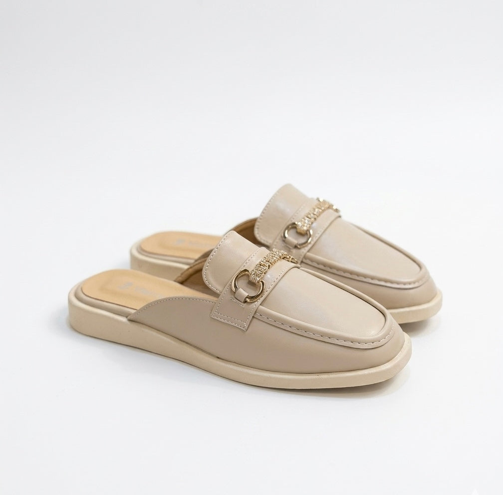 Chain-Embellished Loafer Mules