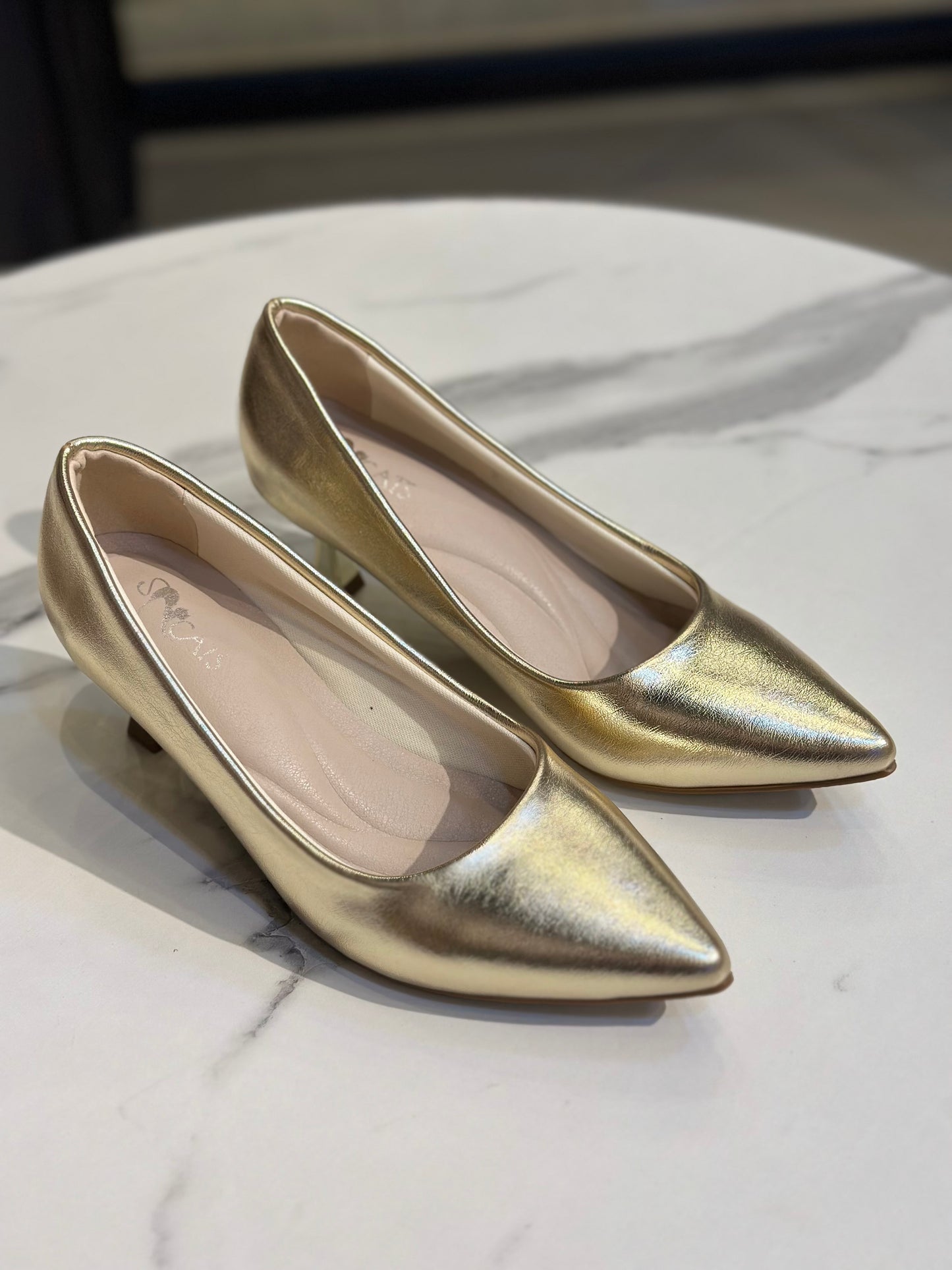 Metallic Pointed-Toe Low Heel Pumps 3 cm