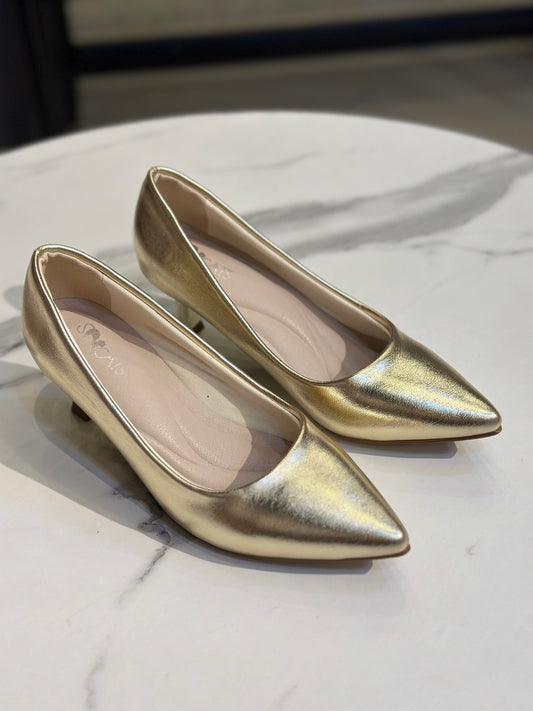 Metallic Pointed-Toe Low Heel Pumps 3 cm