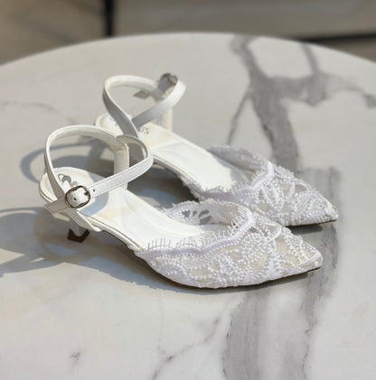 Floral Lace Embellished 3cm Heels – Open Back Design