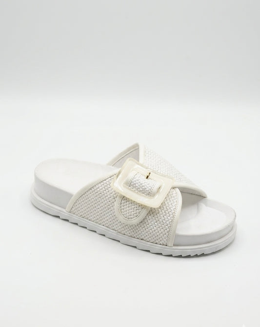 Textured Buckle Slide Slipper for Everyday Comfort