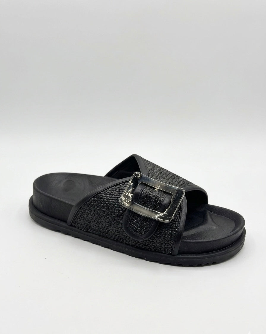 Textured Buckle Slide Slipper for Everyday Comfort
