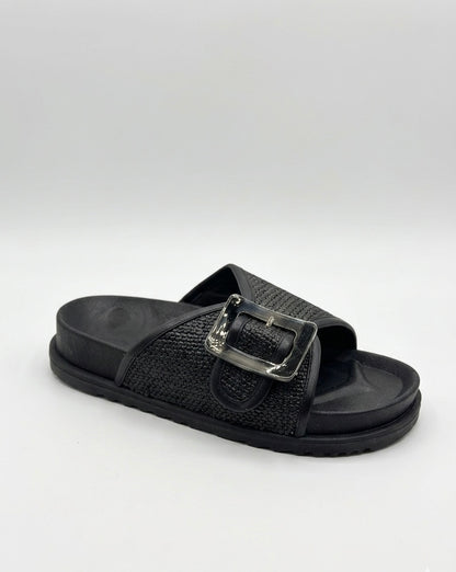 Textured Buckle Slide Slipper for Everyday Comfort