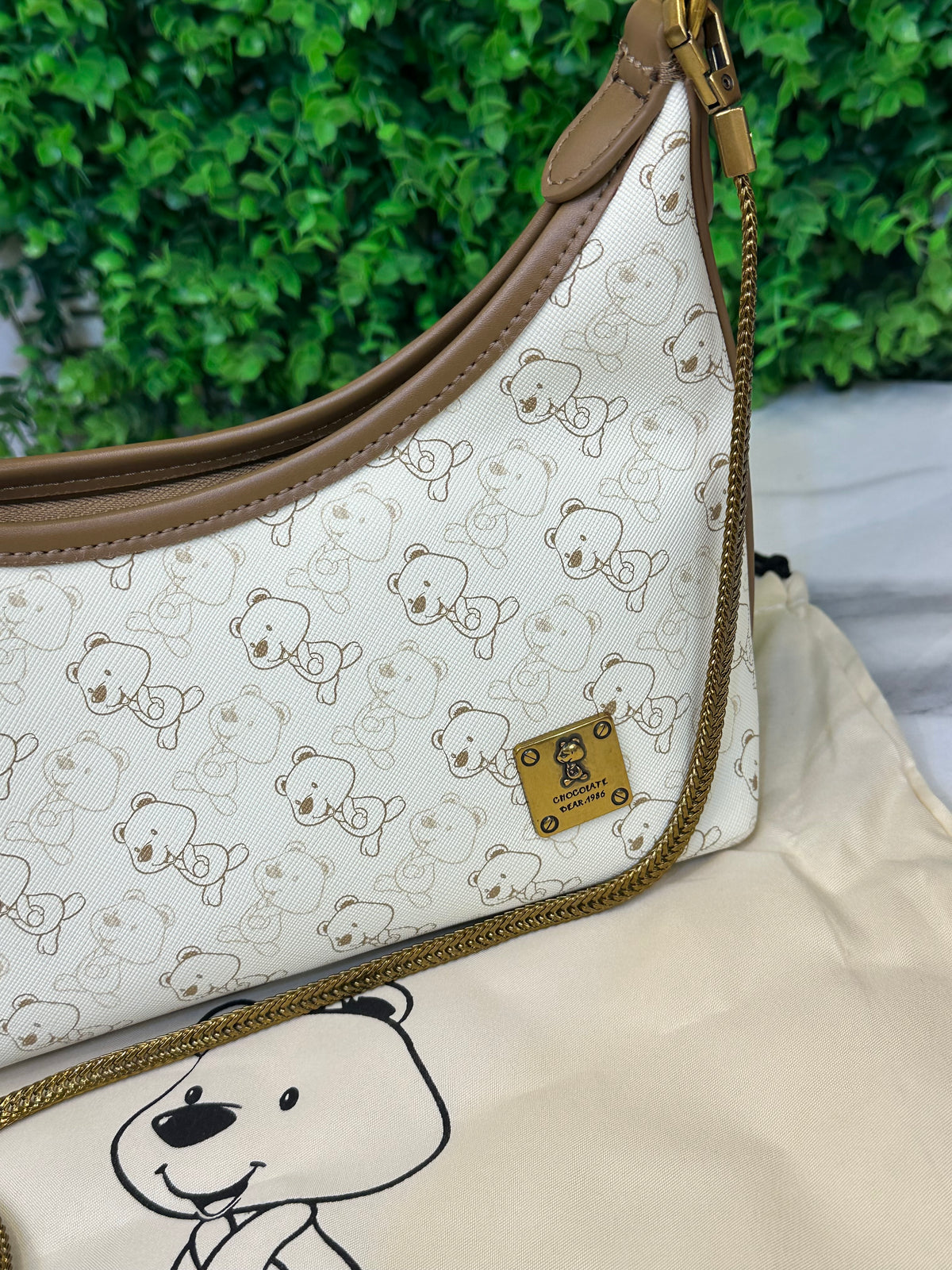 Chocolate Bear Curved Hobo Bag