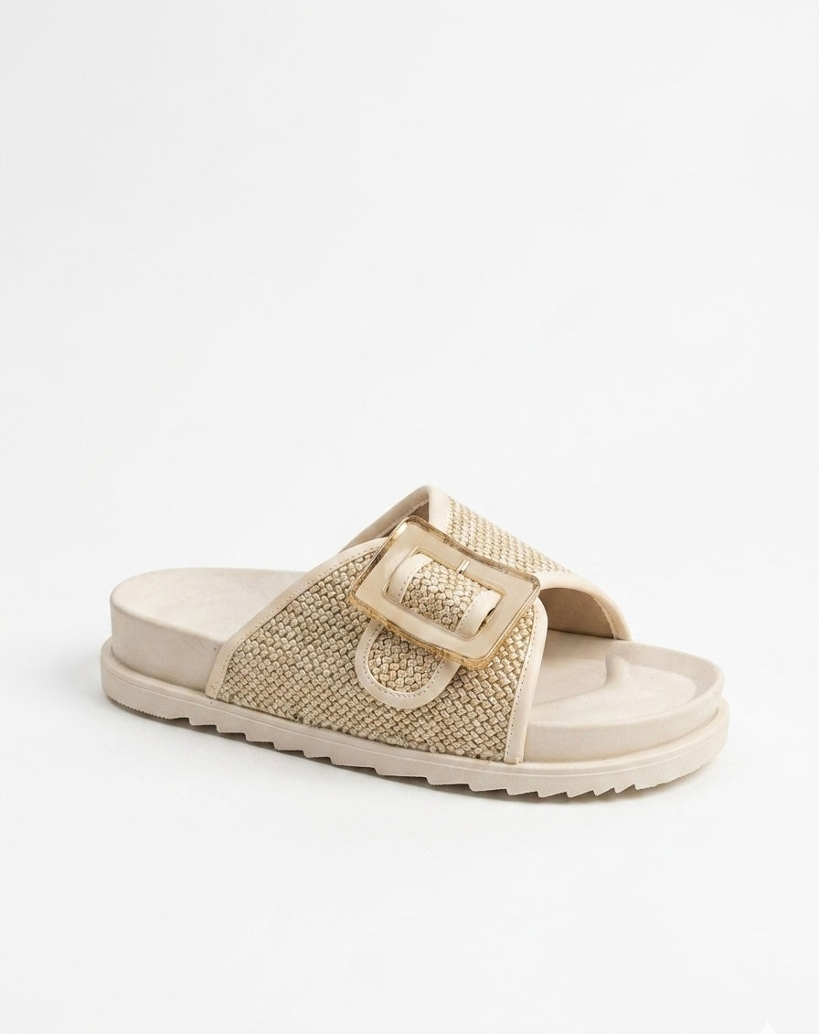 Textured Buckle Slide Slipper for Everyday Comfort