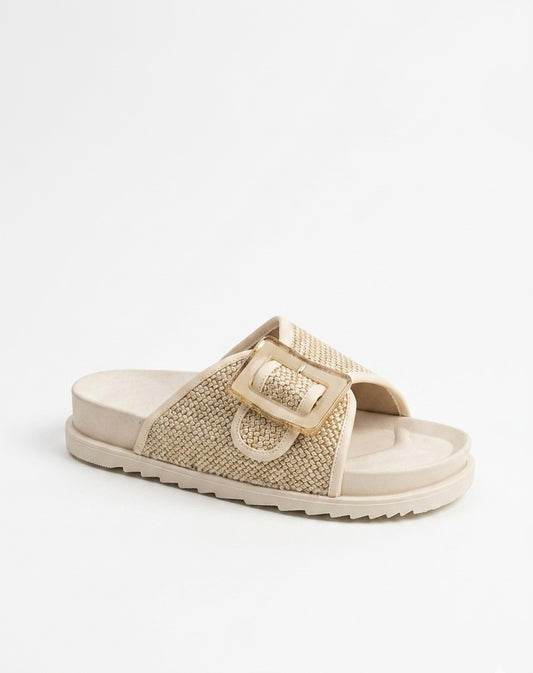 Textured Buckle Slide Slipper for Everyday Comfort