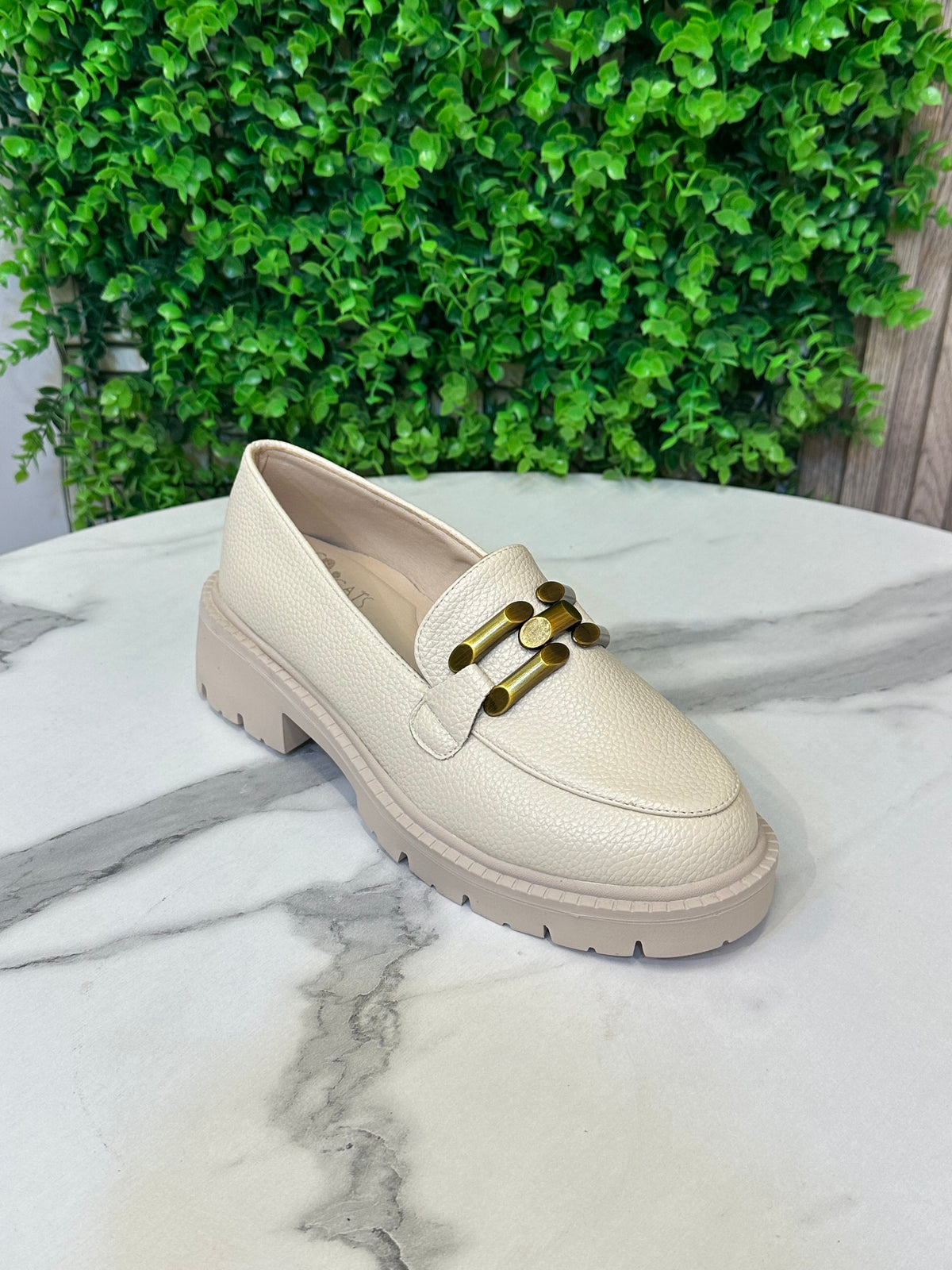 Chunky Sole Loafers with Gold Buckle Detail