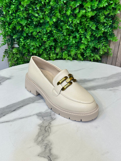 Chunky Sole Loafers with Gold Buckle Detail