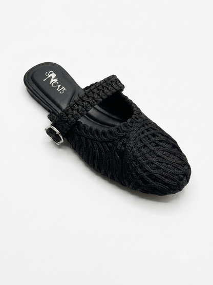 Woven Textured Buckle Mules