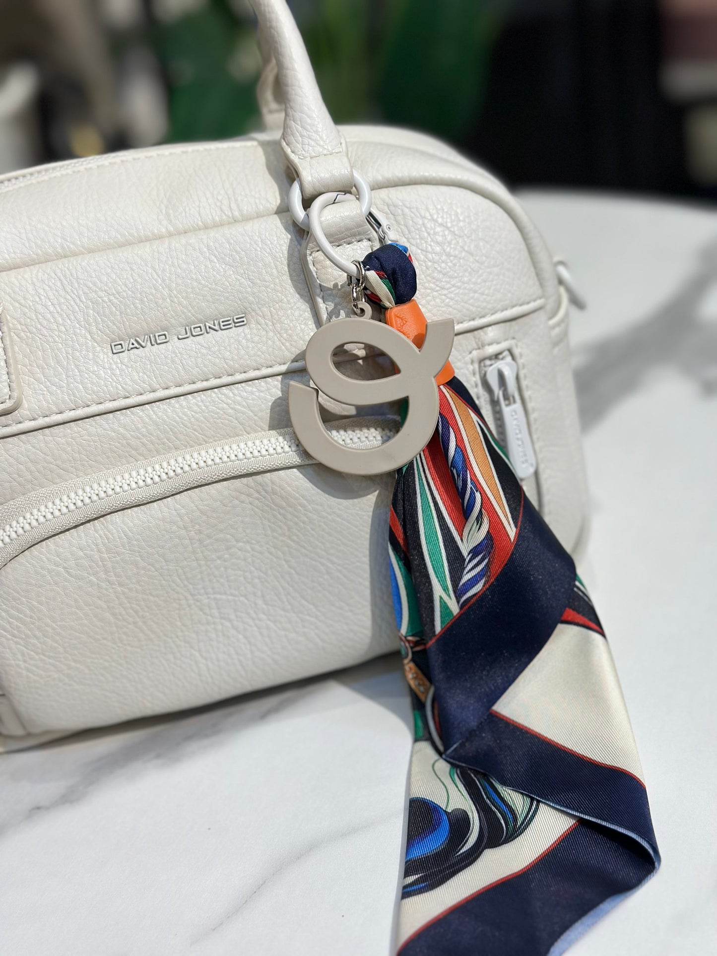 David Jones Bowling Bag with Colorful Scarf Detail