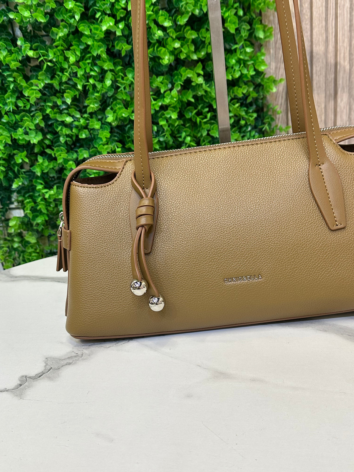 Crispiella Elegant Textured Tote Bag with Decorative Charm