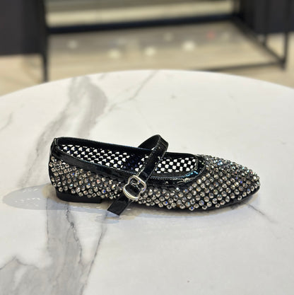 Chic Mary Jane Flats with Crystal Mesh Design