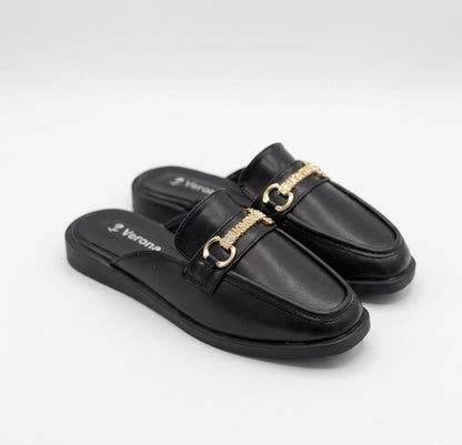 Chain-Embellished Loafer Mules