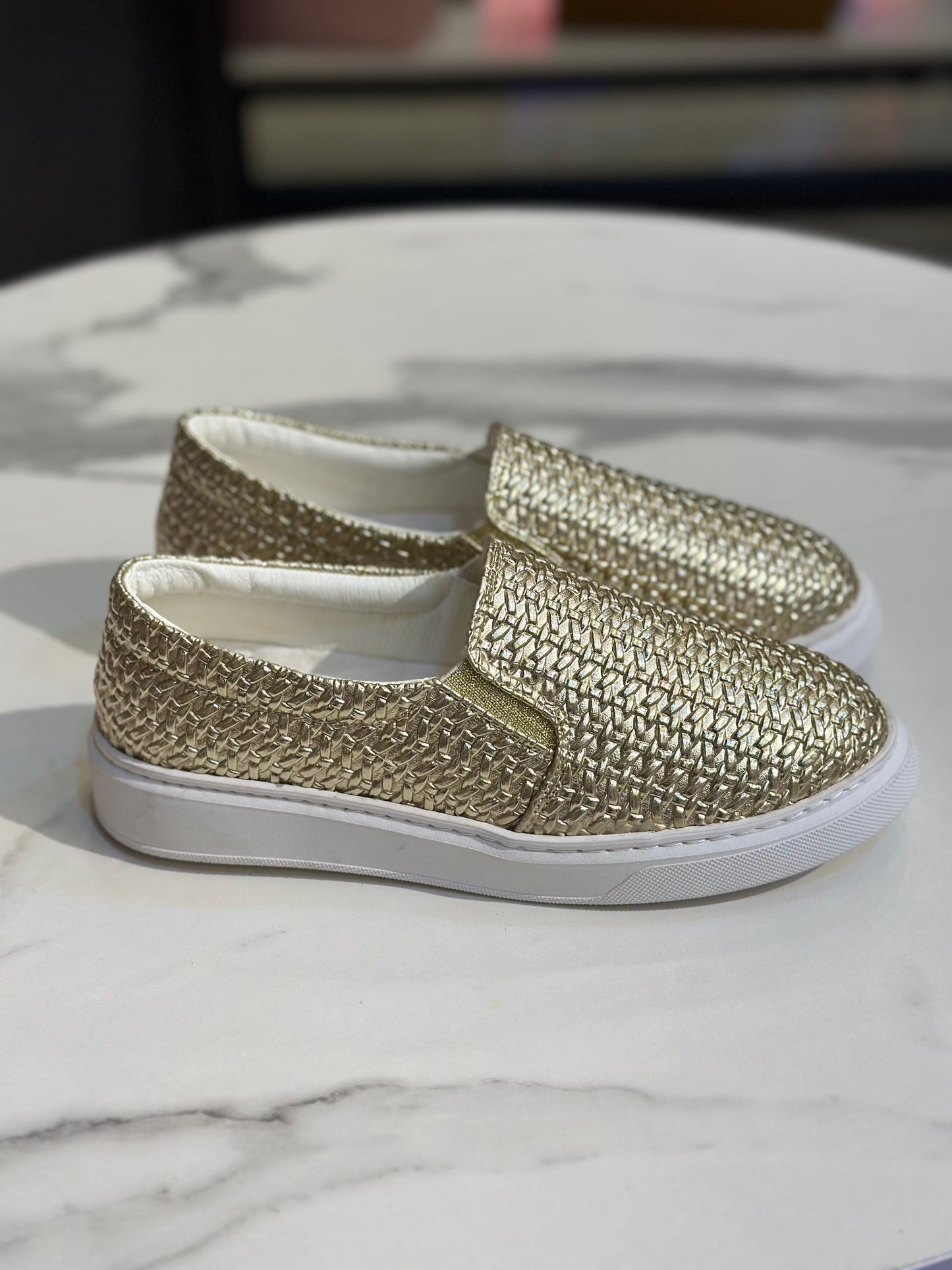 Metallic Woven Slip-On Sneakers