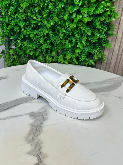 Chunky Sole Loafers with Gold Buckle Detail