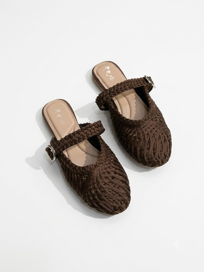 Woven Textured Buckle Mules