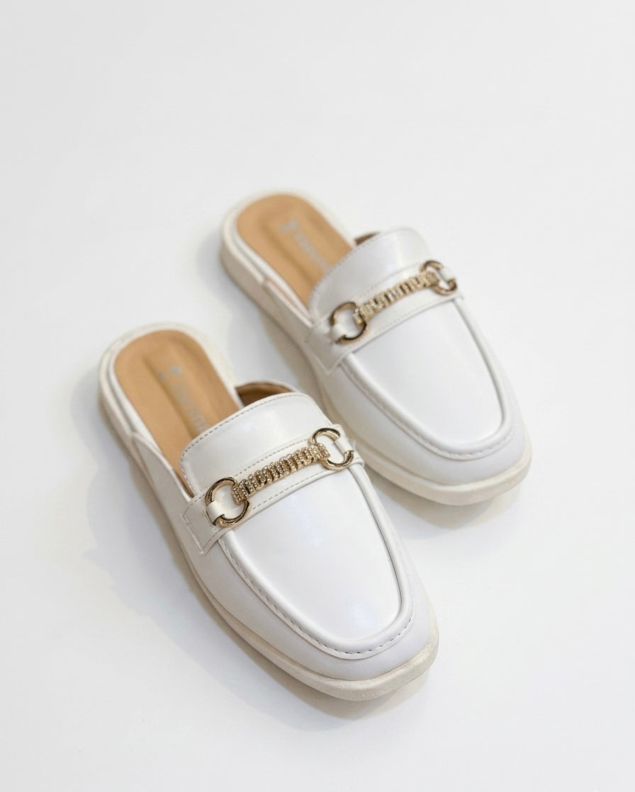 Chain-Embellished Loafer Mules
