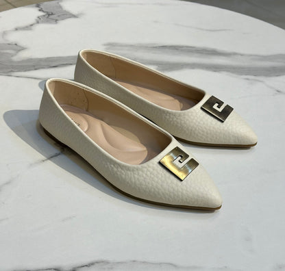 Ballet Flats with Gold Metal Buckle