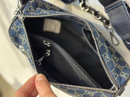 Monogram Denim Crossbody Bag – 3-Way Strap