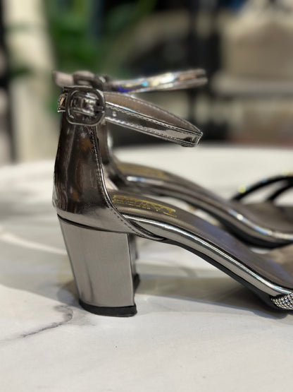 Rhinestone Block Heel Sandals with Ankle Strap